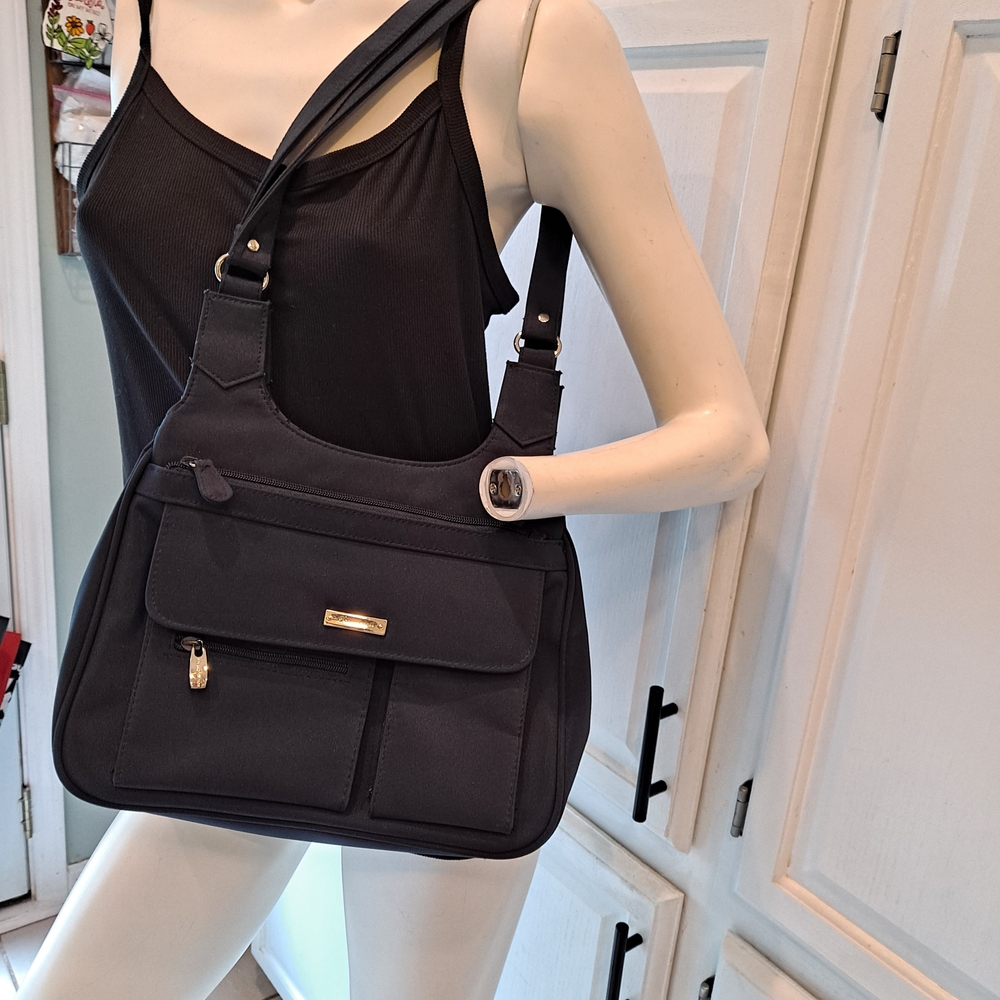 Collection Black Vinyl Canvas Shoulder Bag